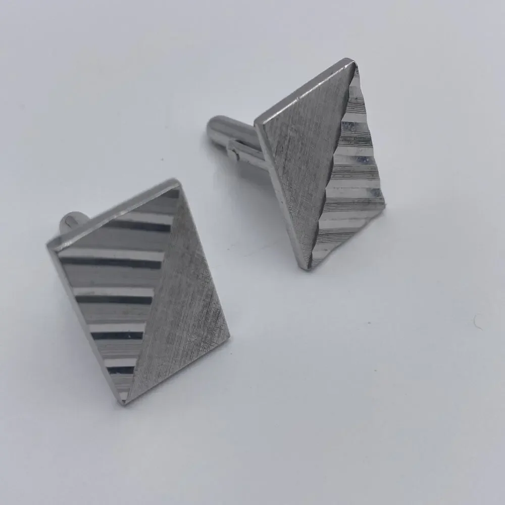 Swank Rectangular Silver Tone Cufflink Mid Century Vintage Geometric Design